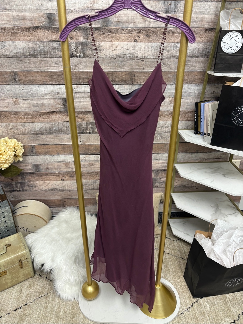 Laundry by Shelli Segal Plum Beaded Strap Slip Dress 6